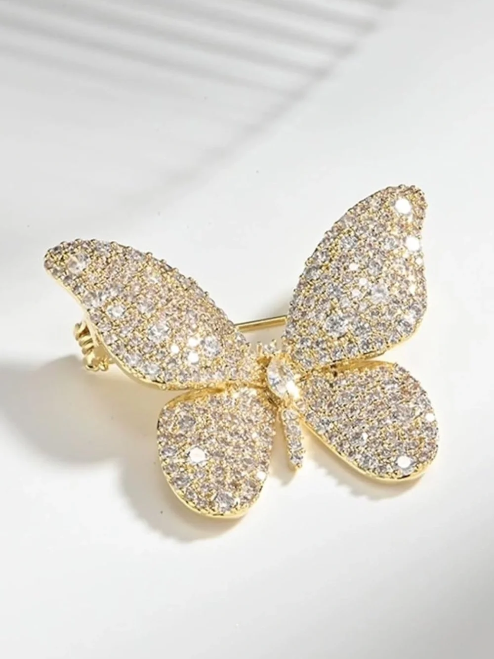 Anthropologie Gold and Clear Crystal Butterfly Brooch